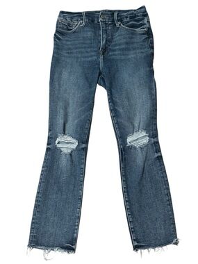 Good American Medium Wash Distressed Skinny Raw Hem Jeans Women’s Size 6/28